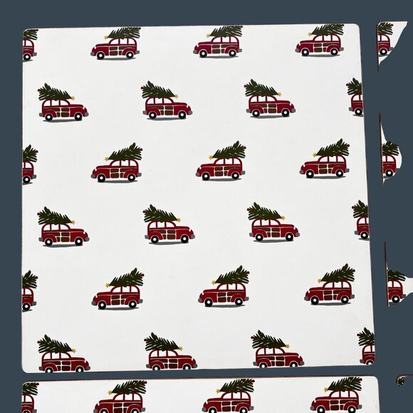Pottery Barn Placemats Christmas Tree Woody Car Cork Set of 4 Holiday Decor - Picture 3 of 7